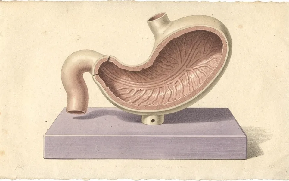 Small opened stomach teaching model showing ridged inner lining
